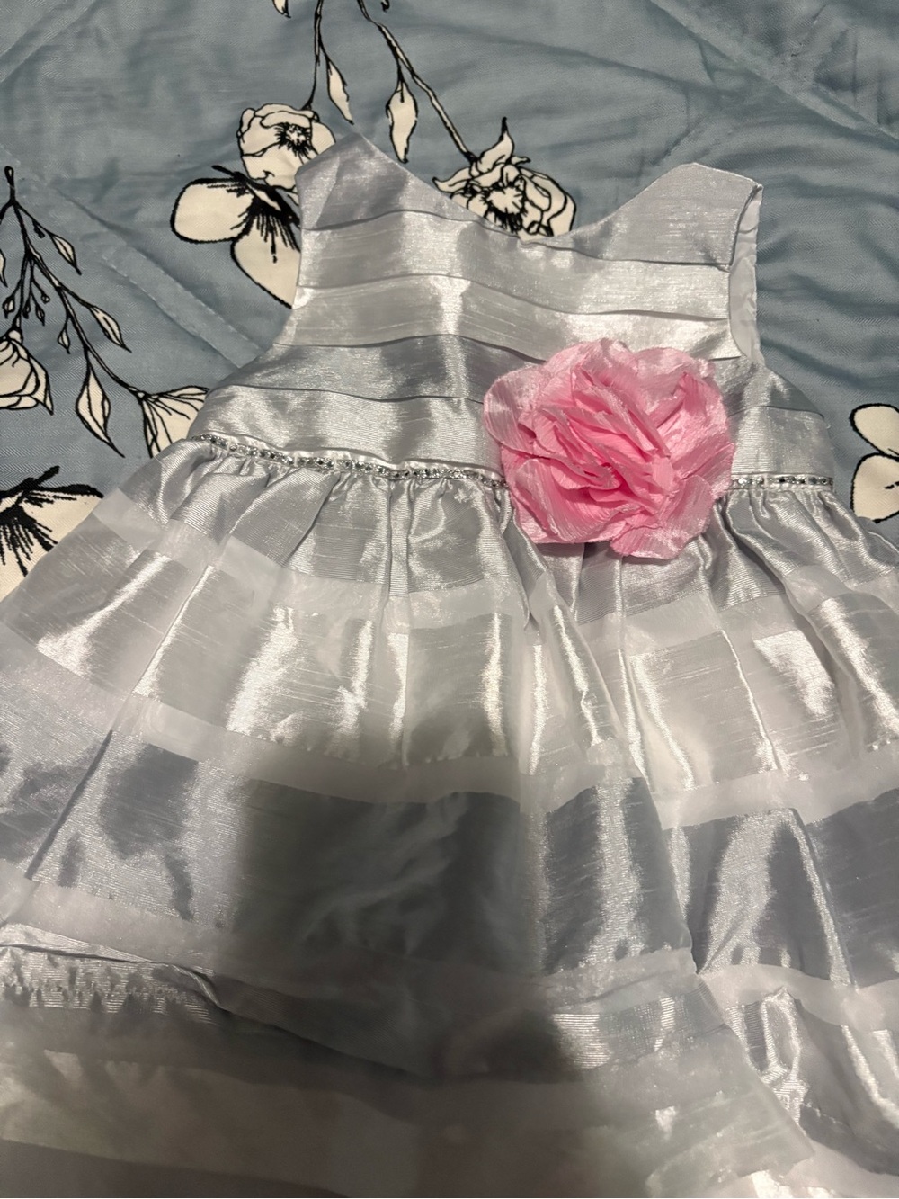 Rare Editions Silver Dress with Pink Flower